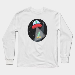 Alien in a flying saucer lighting to a skating alien friend Long Sleeve T-Shirt